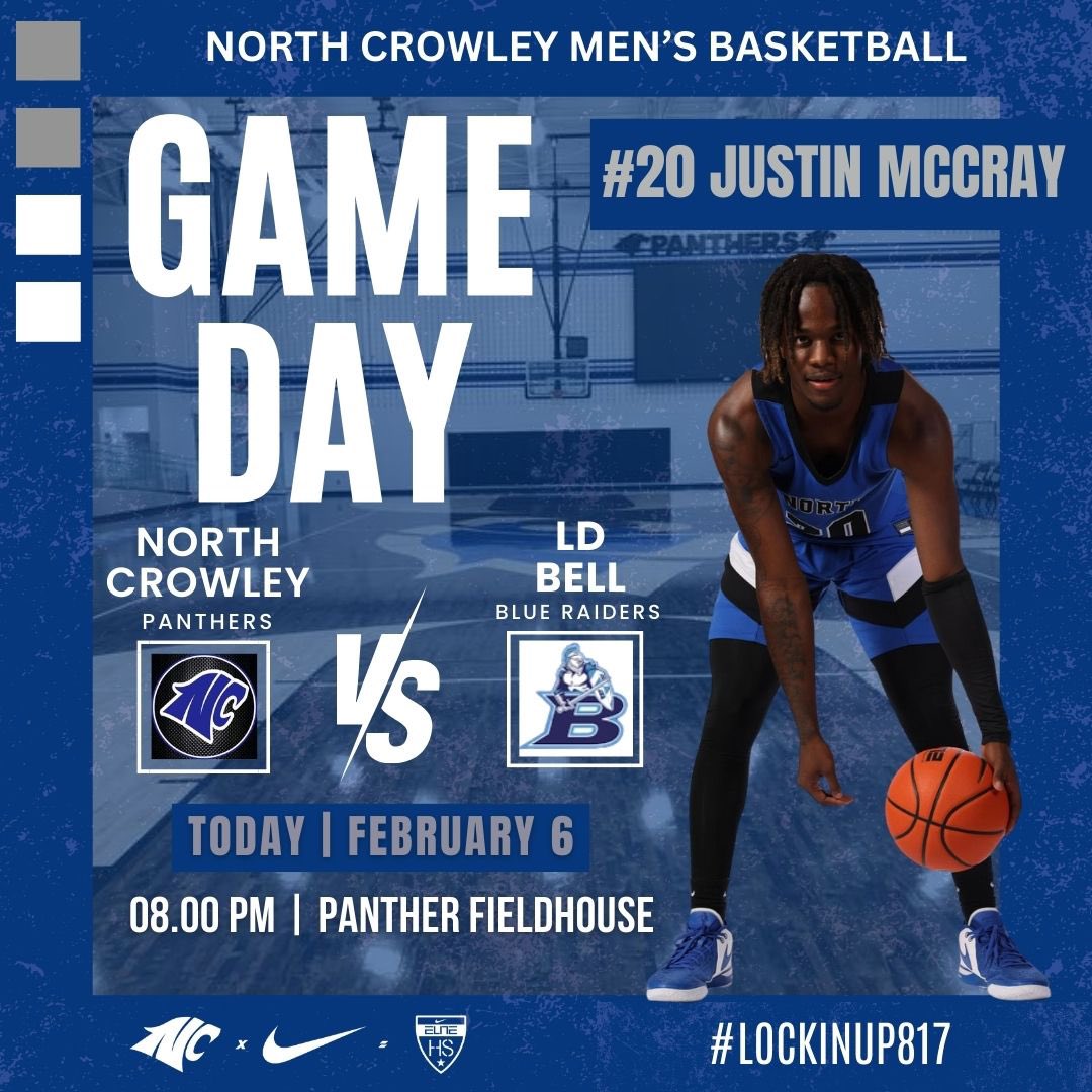GAME DAY 🏀🏀 We are playing at home today 🆚 LD Bell. It’s also Youth League Night. Come out to support your Panthers and Lady Panthers. 🔵⚫️⚪️🐾 #LockinUp817
⏰ Varsity 8:00pm
📍 Panther Fieldhouse
📷 #20 Justin McCray - <a href="/justinmccray27/">justin</a>