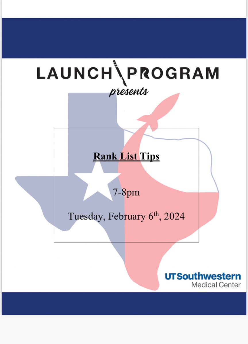 FUTURE GEN SURG INTERNS- tonight at 7pm, we’ll talk about rank lists. This will be a safe space to ask any questions you have. Zoom link emailed yesterday 

#generalsurgery #surgery #launchprogram #utswsurgery #utswmed #match2024 #gensurgmatch2024