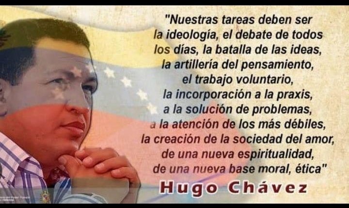 MOCEV #6Feb | 🇻🇪📢 "Nuestras tareas deben ser la Ideología, el debate de todos los días, la batalla de las ideas la artillería del pensamiento, el trabajo voluntario,..." Hugo Chávez.

@nicolasmaduro
<a href="/delcyrodriguezv/">Delcy Rodríguez</a>
<a href="/maduroguerra/">maduroguerra</a>
<a href="/dcabellor/">Diosdado Cabello R</a>

#JuntosPorLaPaz
#SomosMocev