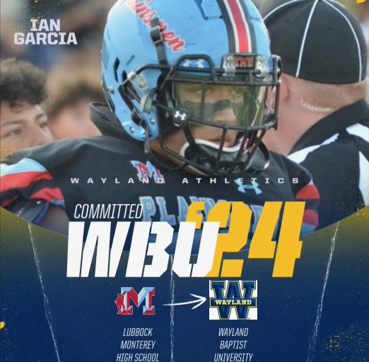 Ian Garcia (@iangarc97721423) on Twitter photo All Glory to God!
I would like to announce my commitment to Wayland Baptist University <a href="/WaylandBaptist/">Wayland Baptist Univ</a> <a href="/Coach68Hinojos/">Marcos Hinojos</a> <a href="/MarcosHinojosWB/">🏈 Marcos Hinojos 🏈</a>
I would like to thank all my coaches who have helped me to this point
<a href="/CoachThrash/">Judd Thrash</a> <a href="/AJ_Woolley/">AJ Woolley</a> <a href="/ralram83/">Ralph Ramon</a> <a href="/CoachGillespie_/">Dana Gillespie</a>
#TMW
Ⓜ️ All Glory to God!
I would like to announce my commitment to Wayland Baptist University <a href="/WaylandBaptist/">Wayland Baptist Univ</a> <a href="/Coach68Hinojos/">Marcos Hinojos</a> <a href="/MarcosHinojosWB/">🏈 Marcos Hinojos 🏈</a>
I would like to thank all my coaches who have helped me to this point
<a href="/CoachThrash/">Judd Thrash</a> <a href="/AJ_Woolley/">AJ Woolley</a> <a href="/ralram83/">Ralph Ramon</a> <a href="/CoachGillespie_/">Dana Gillespie</a>
#TMW
Ⓜ️