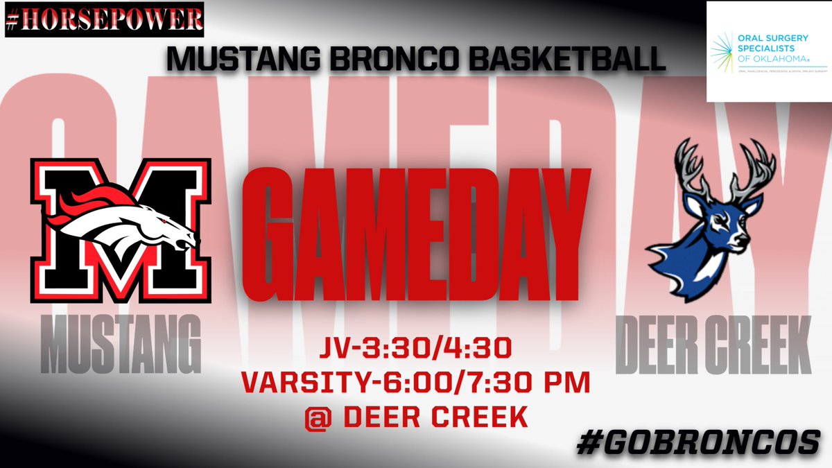🐴🏀 IT'S GAME DAY!!!

🆚 <a href="/MustangWBB/">Mustang WBB</a> &amp; @MustangBBall1 vs Deer Creek
🗓️ Tonight
⏰ 3:30/4:30/6:00/7:30 pm
📍 Deer Creek
📺 mhsbroncosports.tv

#GoBroncos #Horsepower
<a href="/MustangSchools/">Mustang Public Schools</a> <a href="/MHS_Broncos/">MHSBroncos</a> <a href="/MHStheStable/">The Stable</a> <a href="/MHSBroncosVoice/">MHSBroncosVoice</a> <a href="/Dawn2DuskPro/">Dawn 2 Dusk Productions</a>
