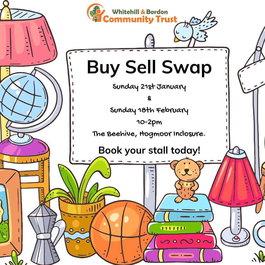 Not long to go until our Buy, Sell and Swap Shop! 

Are you coming along?

#bordon #whitehill #thebeehive