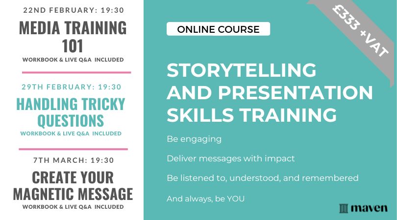 Don't miss out if you're wanting to say 'yes' this year to podcast or other media and presentation opportunities... 

Saying yes is one thing. Being GOOD is another... 

I'm running my Maven programme again from 22nd February. Join me!

#mediatraining #presentationskillstraining