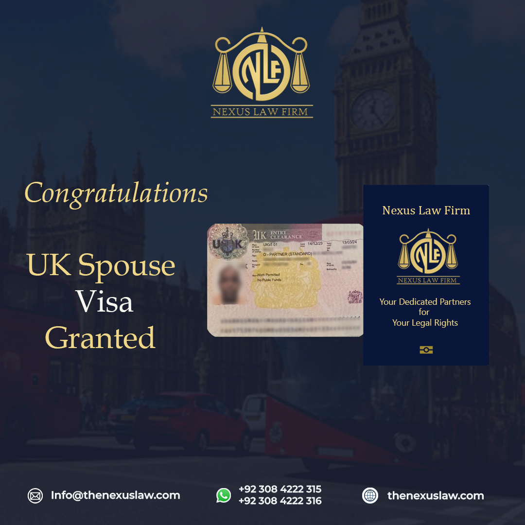 We are pleased with the Visa Success of our client!

We extend our congratulations on the approved UK Spouse Visa with our assistance.
Subscribe! thenexuslaw.com 📞 +92 308 4222 315 | +92 308 4222 316 📧 info@thenexuslaw.com
#NexusLawFirm #ClientVisaSuccess #UKSolicitors