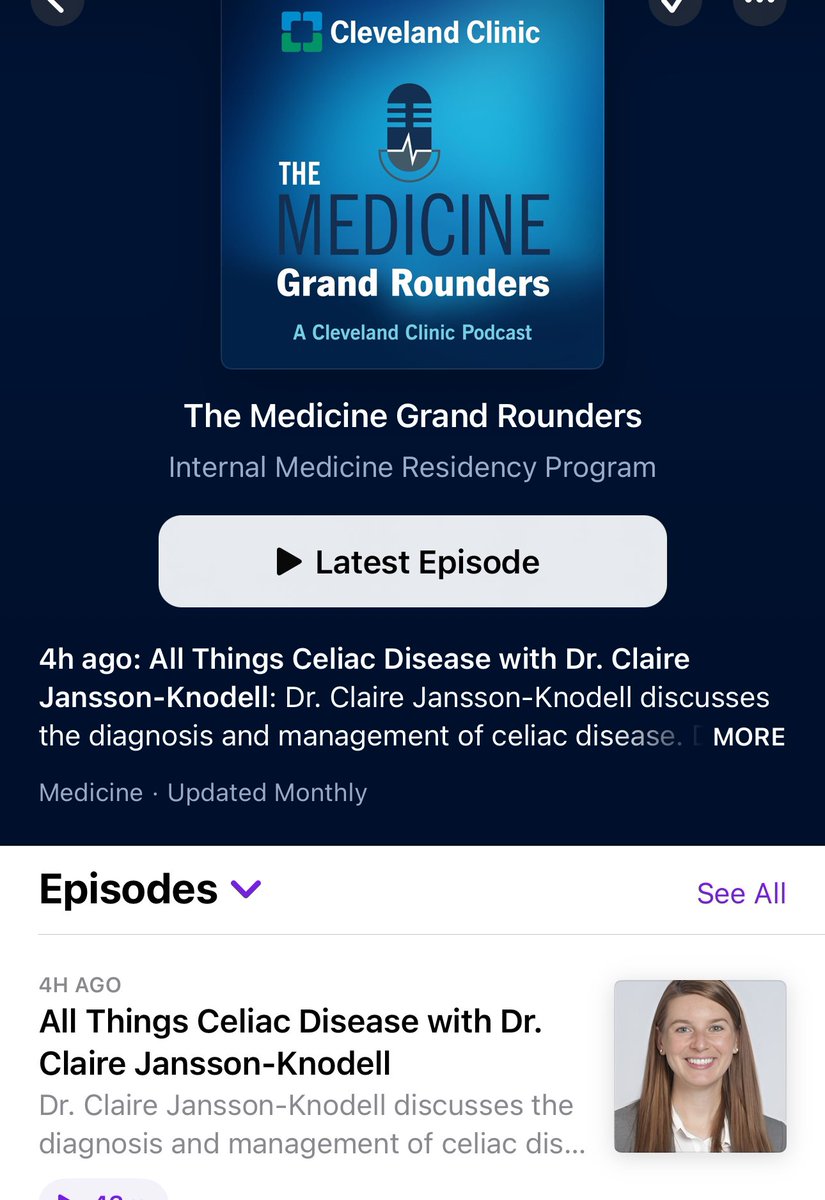 Ep7🎤 #MedicineGrandRounders 🎙️ with @ClevelandClinic celiac expert Dr. Claire Jansson-Knodell, celiac dietitian @gardinier_david & @CCF_IMCHIEFS #IMRP PGY3 @Kaitlin_C_Payne! on a master class on #CeliacDisease 🌟 Website🔗 cle.clinic/46NqLOo Spotify🎤…