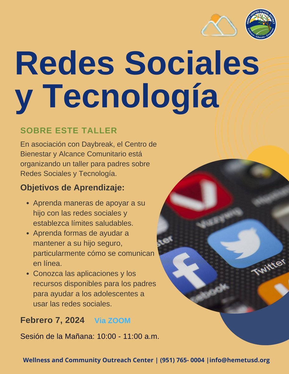 SOCIAL MEDIA &amp; TECHNOLOGY Parent Workshop
Wednesday, February 7, 2024 (Via ZOOM)
Morning Session: 10:00-11:00 a.m.
Register: google.com/url?q=https://…
