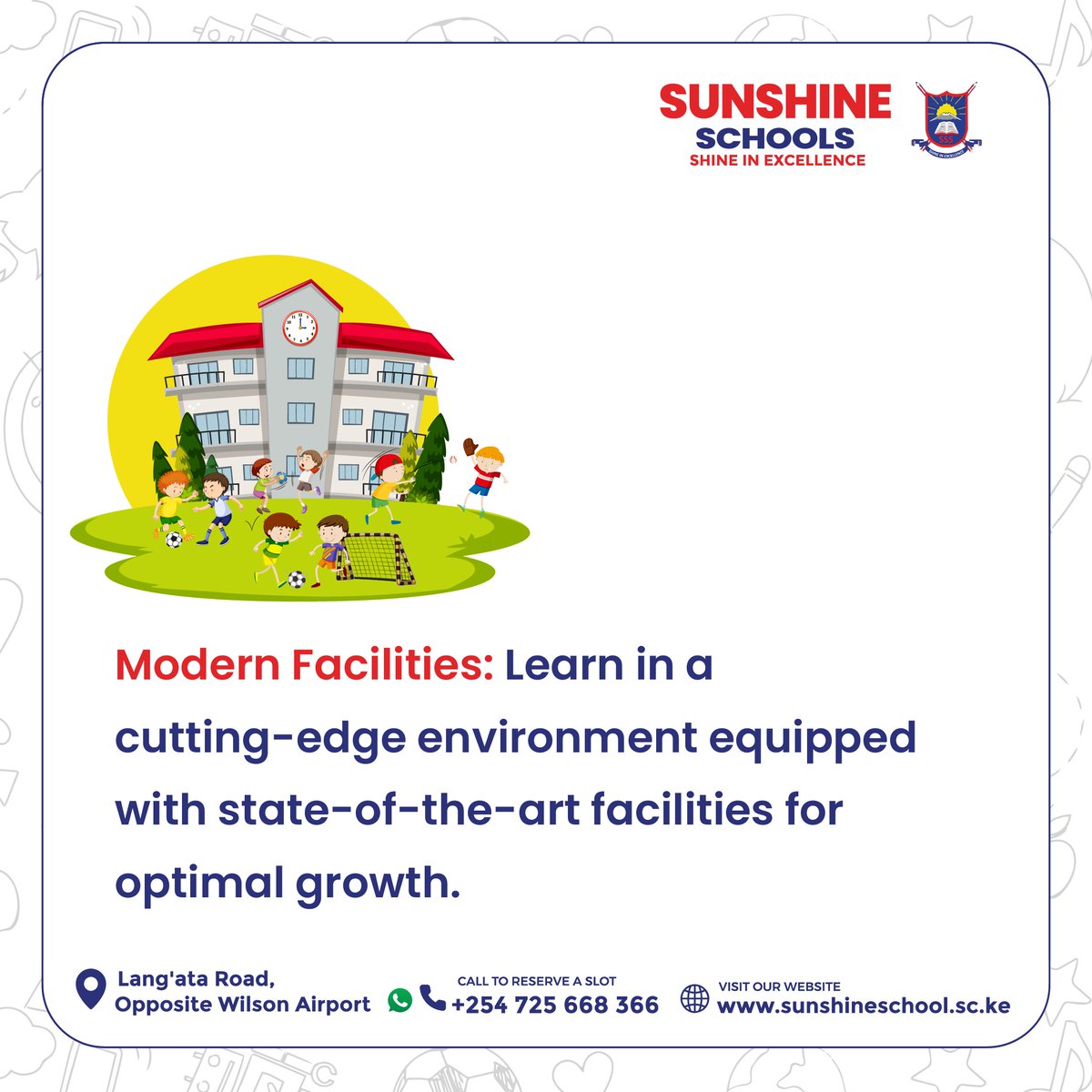 Sunshinescl's tweet photo. Sunshine Schools is not just a school, it's a canvas brimming with endless possibilities! Join the vibrant tapestry of learning at Sunshine Schools. 

Visit our website here. 
https://t.co/fjUabiNJLq
 +254725668366

#SunshineSchools #SSS #SunshinePrimarySchools https://t.co/eMMhbZZJnD