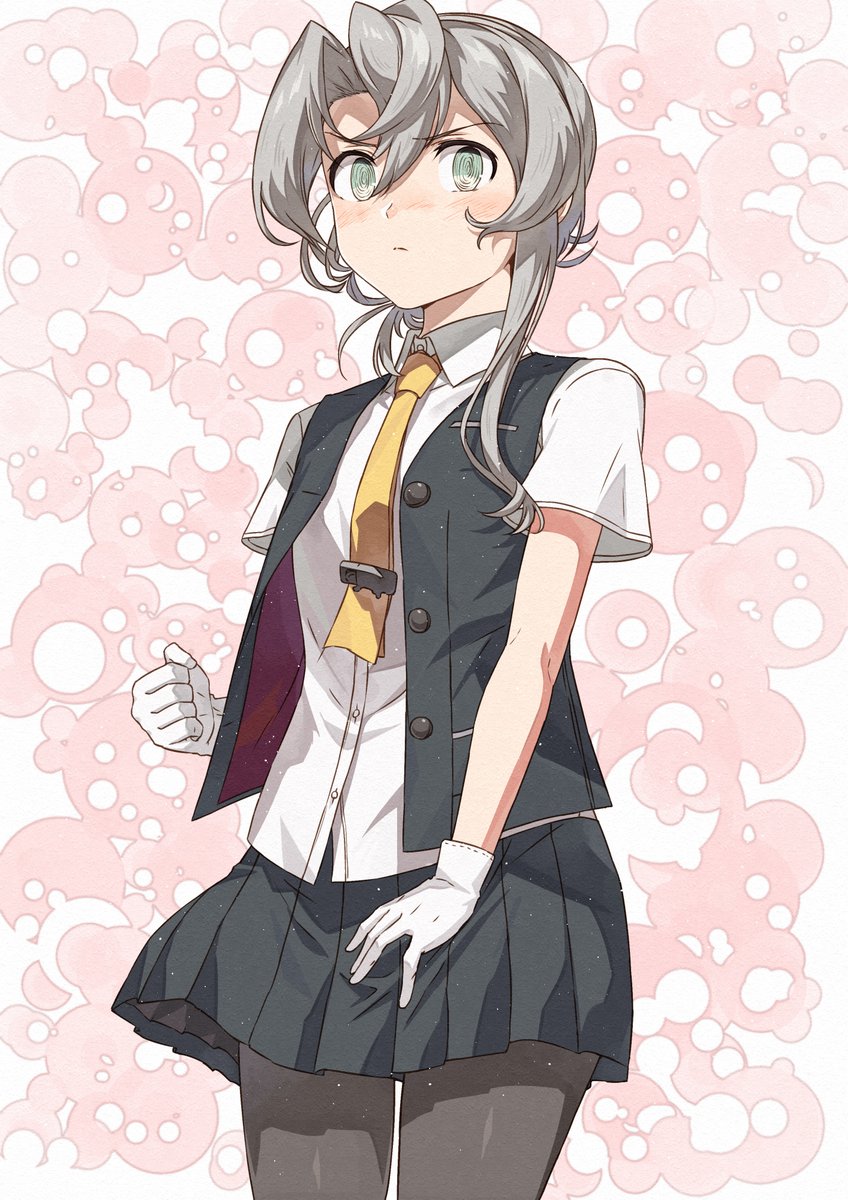 nowaki (kancolle) 1girl solo pantyhose skirt grey hair asymmetrical hair necktie  illustration images