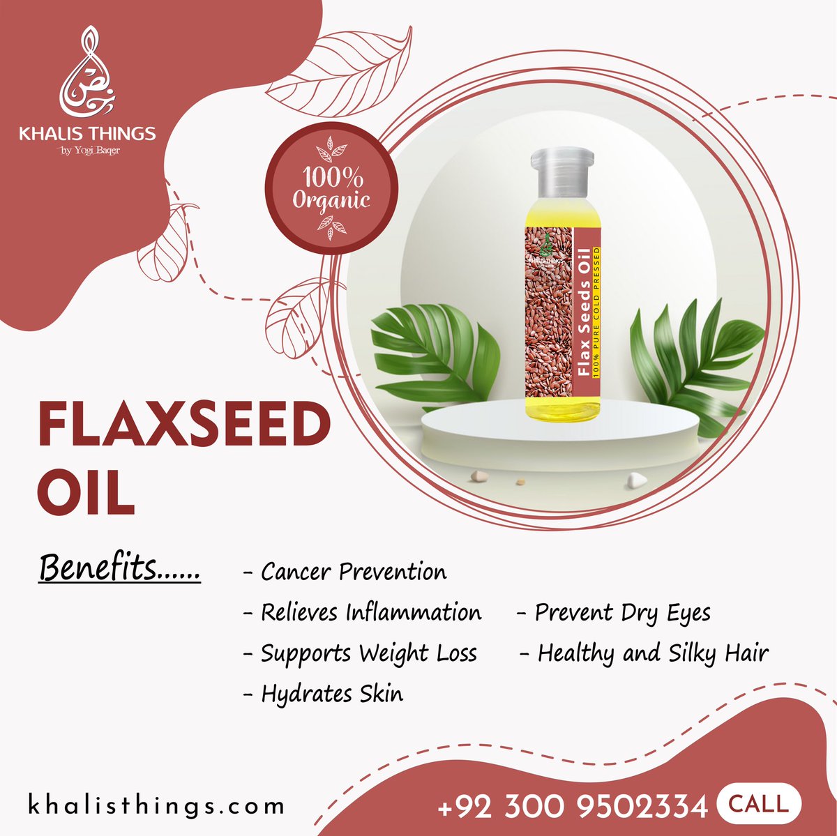KhalisThings's tweet photo. Embrace Flaxseed Oil versatile benefits: 

✔️cancer prevention
✔️inflammation relief
✔️weight loss support &amp; skin hydration

Discover how will you incorporate this powerhouse into your daily life? 

Order now and discover its wonders! #flaxseedoil #healthbenefits #khalisthings https://t.co/LlhKuWXfMn