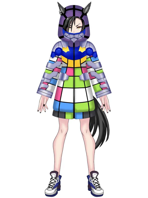 エアシャカール(妄想新フォーム)…シャカの私服のサイケデリックパーカーをネオユニやターボの勝負服にインスパイアを受けてアレンジ。#エアシャカール#ウマ娘 
