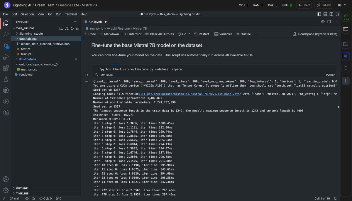 LightningAI's tweet photo. Finetune Mistral 7B on Alpaca on an A10G in <5 hrs for <$20

Get started ⚡

https://t.co/xP8ZUGoas3 https://t.co/2blgvXSbGb