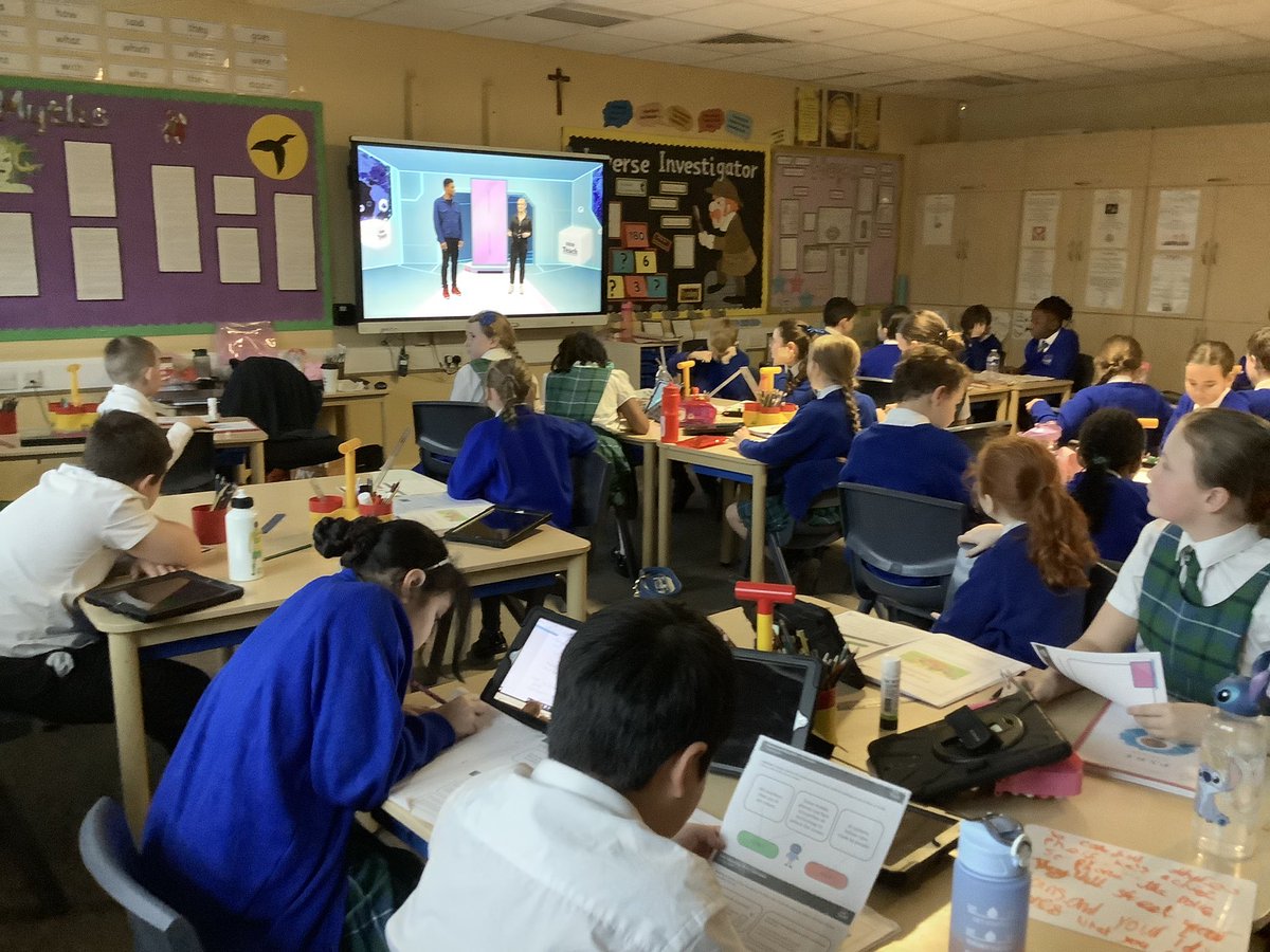 5J_stjohns's tweet photo. 5J started #InternetSafetyDay by watching BBC Live Lesson on using AI safely. #sjpscomputing https://t.co/E1nl8ryccI