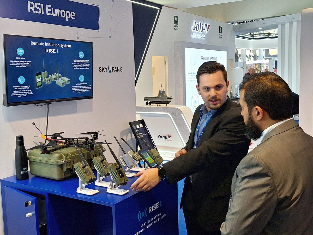 RSIEurope's tweet photo. Are you attending the World Defense Show in Riyadh, Saudi Arabia? Meet our team at HALL 2, Stand Q21 until February 8th. Discover our Remote Initiation System RISE-1 and FPV Drone SKY-FANG, designed for loitering and kamikaze strike missions. 
#WorldDefenseShow #WDS2024 #WDS https://t.co/BQ0CNVU2Rg