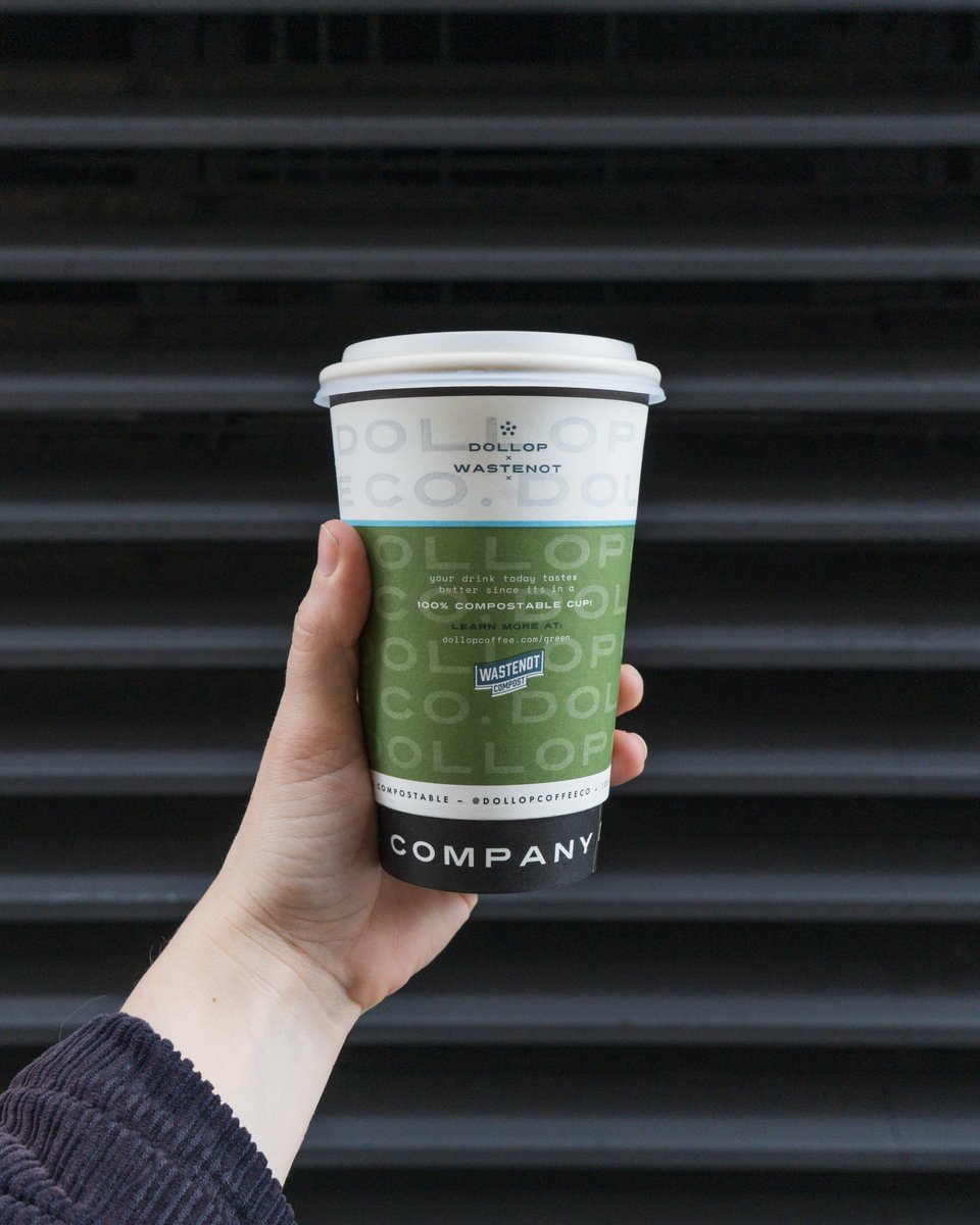 We 💚 these new compostable cups at <a href="/DollopCoffeeCo/">Dollop Coffee Co.</a>