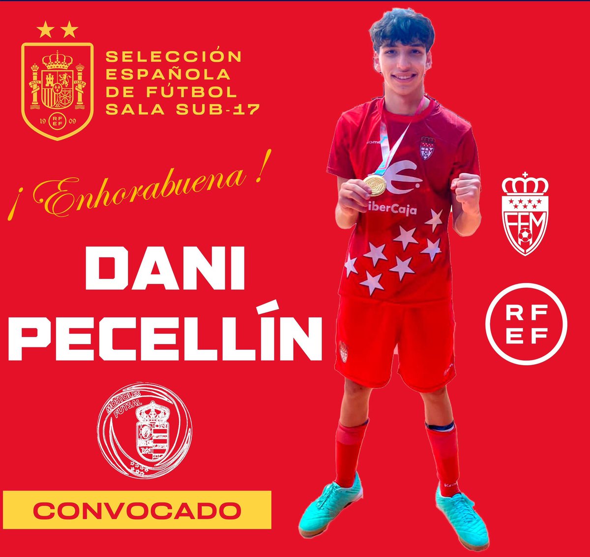 MostolesFutsal's tweet photo. ➡️CONVOCATORIA SELECCIÓN ESPAÑOLA🇪🇸
Estamos de Enhorabuena por la convocatoria de nuestro jugador Dani Pecellin con la  @sefutbol sub 17 para el próximo triangular frente a Portugal y Francia los próximos 19 y 21 de Febrero en la Ciudad del Fútbol de Las Rozas https://t.co/5sGohsZ3sz