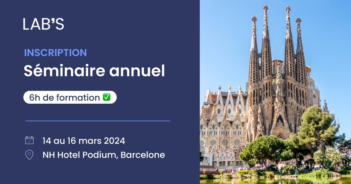 Labs_avocats's tweet photo. Le séminaire annuel du Lab'S approche à grands pas !

Rejoignez-nous du 14 au 16 mars à Barcelone, au NH Hôtel Podium, pour un événement riche en rencontres, échanges et ateliers métier !

Les inscriptions et le règlement s'effectuent en ligne 👉 https://t.co/6YjZJFqrxe
#Avocats https://t.co/GNHBFEPo4r