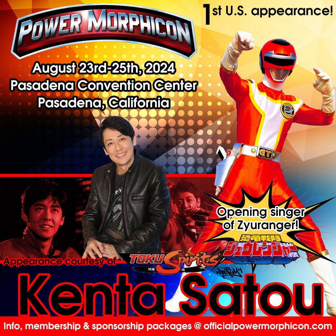 A singer and a Ranger? Power Morphicon is proud to present Kenta Satou. Kenta is TurboRed and also the singer of the #Zyuranger theme song. Appearance courtesy of @TokuSpirits