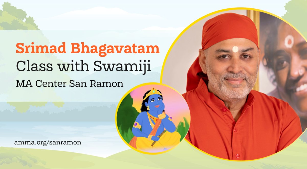 MAcenterSR's tweet photo. Srimad Bhagavatam Scripture class with Swamiji
6 - 8pm Pacific Time.

Swami Dayamritananda Puri will explore the 'Srimad Bhagavatam' written by Bhagawan Vyasa, the compiler of the Vedas. 

Live on the MA Center San Ramon https://t.co/m1uzxN5M8g https://t.co/TOhWBVXauw