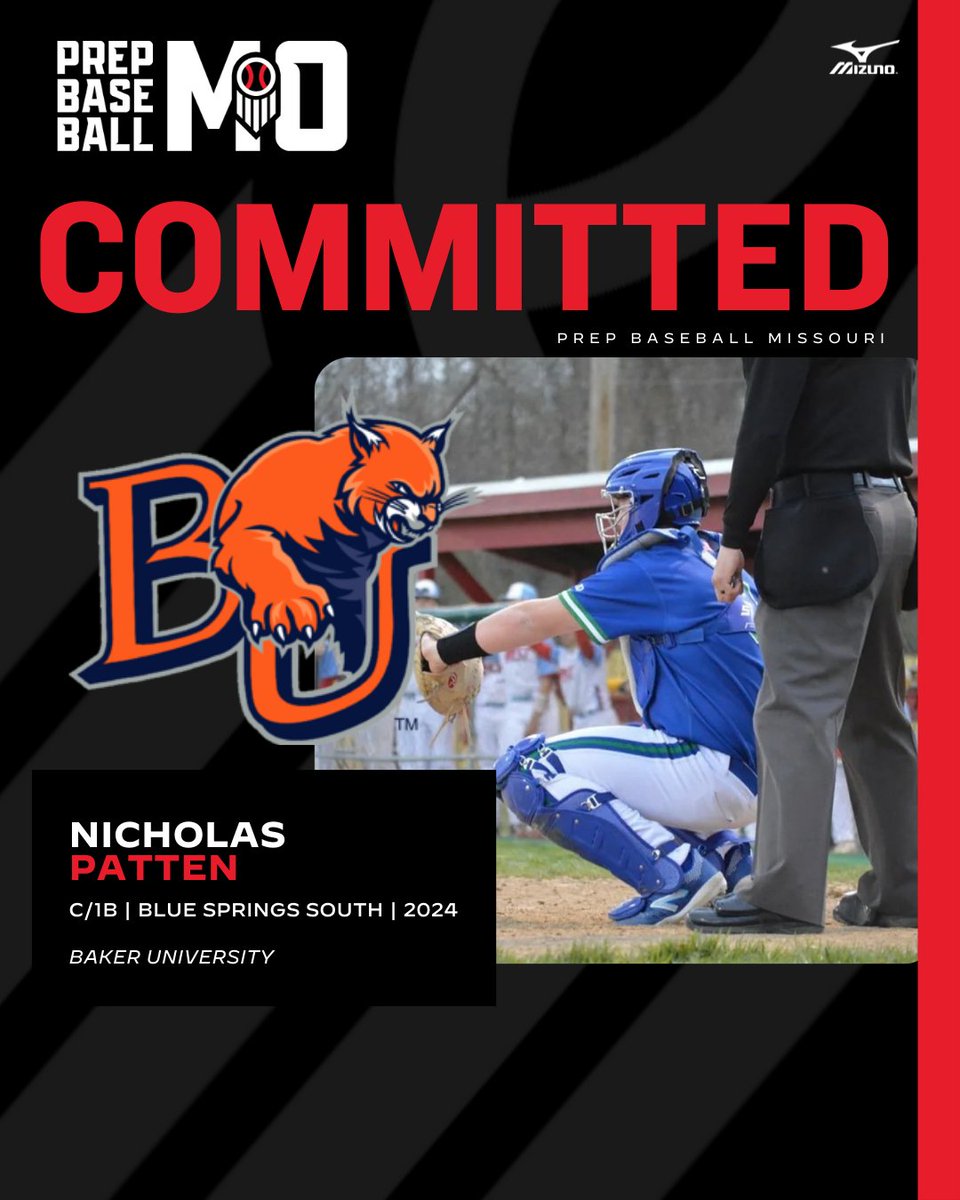 PrepBaseballMO's tweet photo. C/1B Nicholas Patten (Blue Springs South) commits to Baker University. 

Patten is ranked No. 130 overall in the state's 2024 class. 

👤: https://t.co/anfXJB4MuF https://t.co/6iHvpjWhCB
