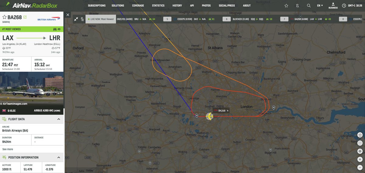 airlivenet's tweet photo. LIVE After a go-around, #BA268 A380 just landed at London Heathrow. You can subscribe at https://t.co/B3jA56ZUmP https://t.co/GUlKFMLBrw