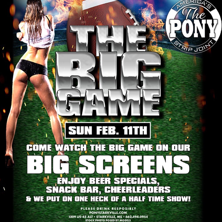 Your FAVORITE club is showing the game.
Watch it on our BIG SCREENS!
Beer specials, snack bar, cheerleaders and a heck of a half time show! 
.
.
.
#GameDay #SundayFootball #BigGame #StarkvilleSportsBar #Football #Drinks #ThePony #Starkville #PonyStarkville #JerryWestlundPresents