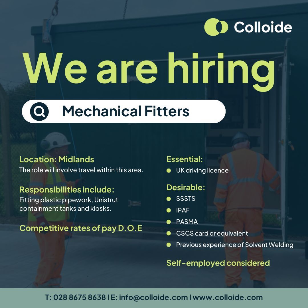 We are #Hiring!

Join our dynamic team at Colloide as a #MechanicalFitter in the Midlands, England! If you're passionate about precision, machinery, and innovation, we want to hear from you. Contact Stuart@colloide.com for more details! 🛠️

#JobOpportunity #Midlands