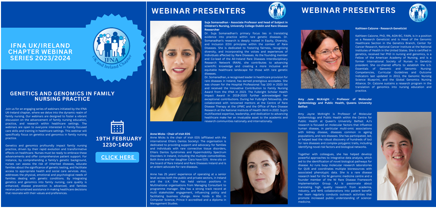 IFNAUKIreland's tweet photo. Genetics and Genomics. @IFNAUKIreland Webinar Series https://t.co/EUwHW6GSDZ
Presenters: @sujas15, @annedmicks, @KCalzone &amp; @a_j_mcknight.
February 19th 12:30-14:00. https://t.co/jUqdkXRmdN