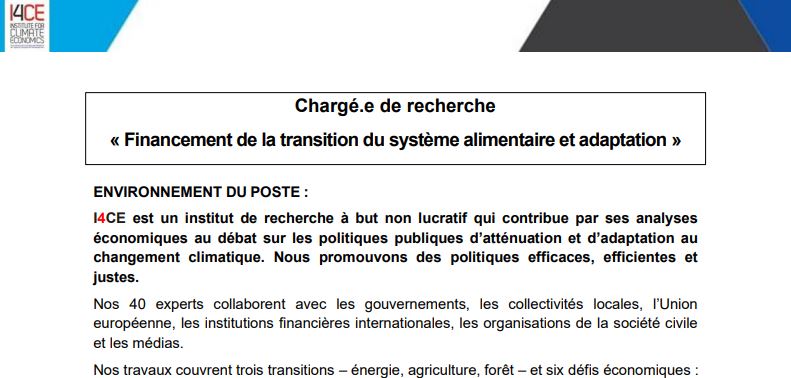#I4CEquipe👫 #Jobforyou

Chargé.e de recherche financement de transition du système alimentaire et adaptation

▶️Vous êtes motivé.e par les enjeux d'#Agriculture, #Alimentation et #Adaptation ?
▶️Vous souhaitez faire un stage qui a du sens ?

👉i4ce.org/emploi/charge-…
