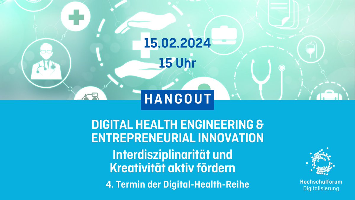 🩺Am 15.02. findet das 4. Digital-Health-Hangout statt. Diesmal spricht Peter Rasche über „Digital Health Engineering and Entrepreneurial Innovation“. Wir freuen uns über Ihre Teilnahme über Zoom. Weitere Infos: hochschulforumdigitalisierung.de/termine/hangou… #DigitalTurn