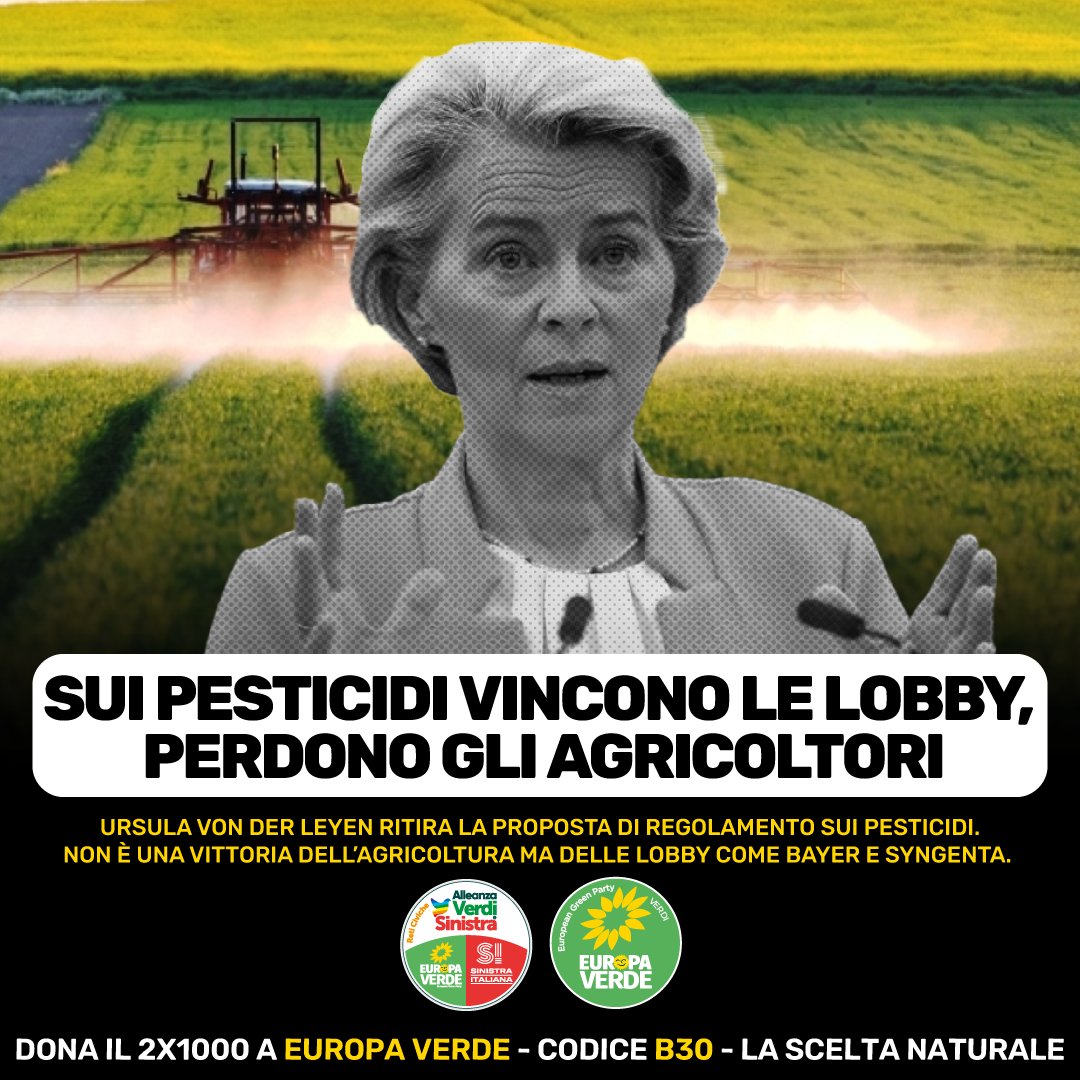 europaverde_it's tweet photo. Il passo indietro di #UrsulavonderLeyen, che ritira la proposta sui #pesticidi, è la vittoria delle lobby dell'agrochimica mentre perdono gli agricoltori. @AngeloBonelli1
#6febbraio https://t.co/1ARw9FongT