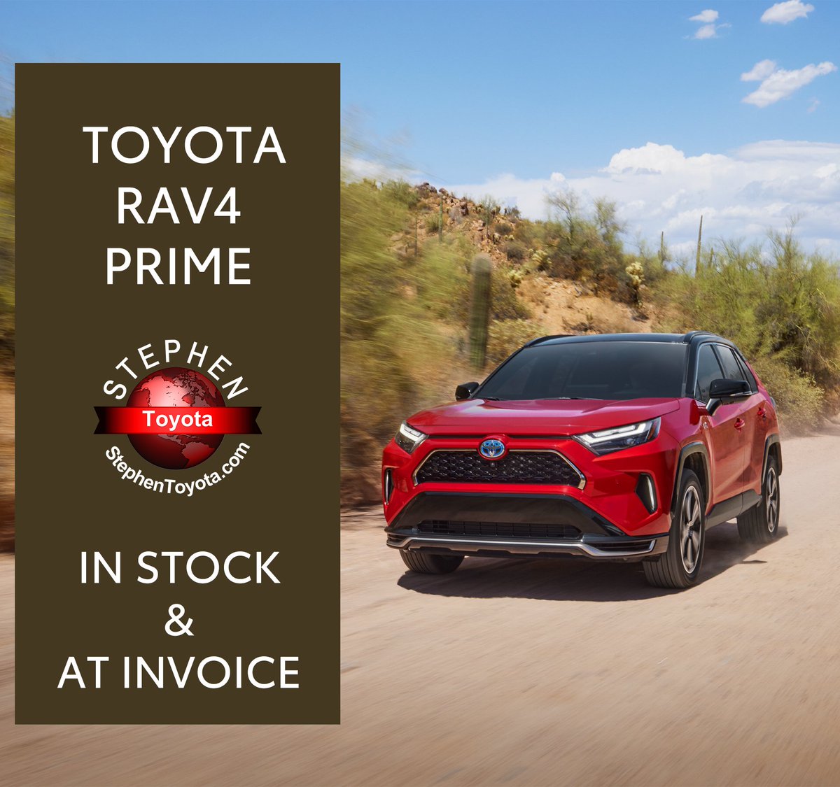StephenToyotaCT's tweet photo. Stop in to Stephen Toyota of Bristol to enjoy new 2024 &amp; 2023 Toyota RAV4 Prime models at invoice! Come and view our specials now!
- https://t.co/b5lxSuq772 https://t.co/CqLwTlkY7W