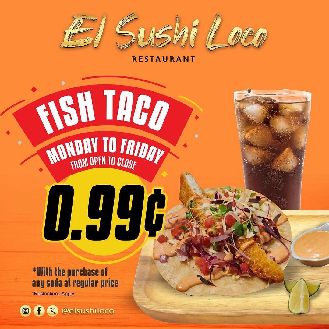 De LUNES a VIERNES, nuestros FISH TACOS .99¢ cada uno 🌮💥 con la compra de una de una soda a precio regular 🥤 (limite de 3 tacos — restricciones aplican)

Oferta válida en nuestras 3 locaciones.
📍La Puente
📍Downey
📍Pomona 

#fishtacos #tacotuesday #tacos