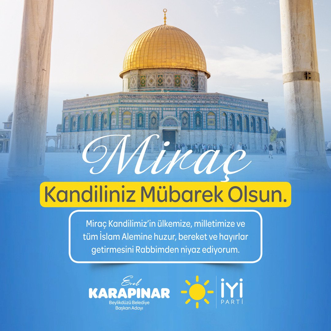 #MiracKandilimiz'in ülkemize, milletimize ve tüm İslam Alemine huzur, bereket ve hayırlar getirmesini Rabbimden niyaz ediyorum.

Miraç Kandiliniz Mübarek Olsun.