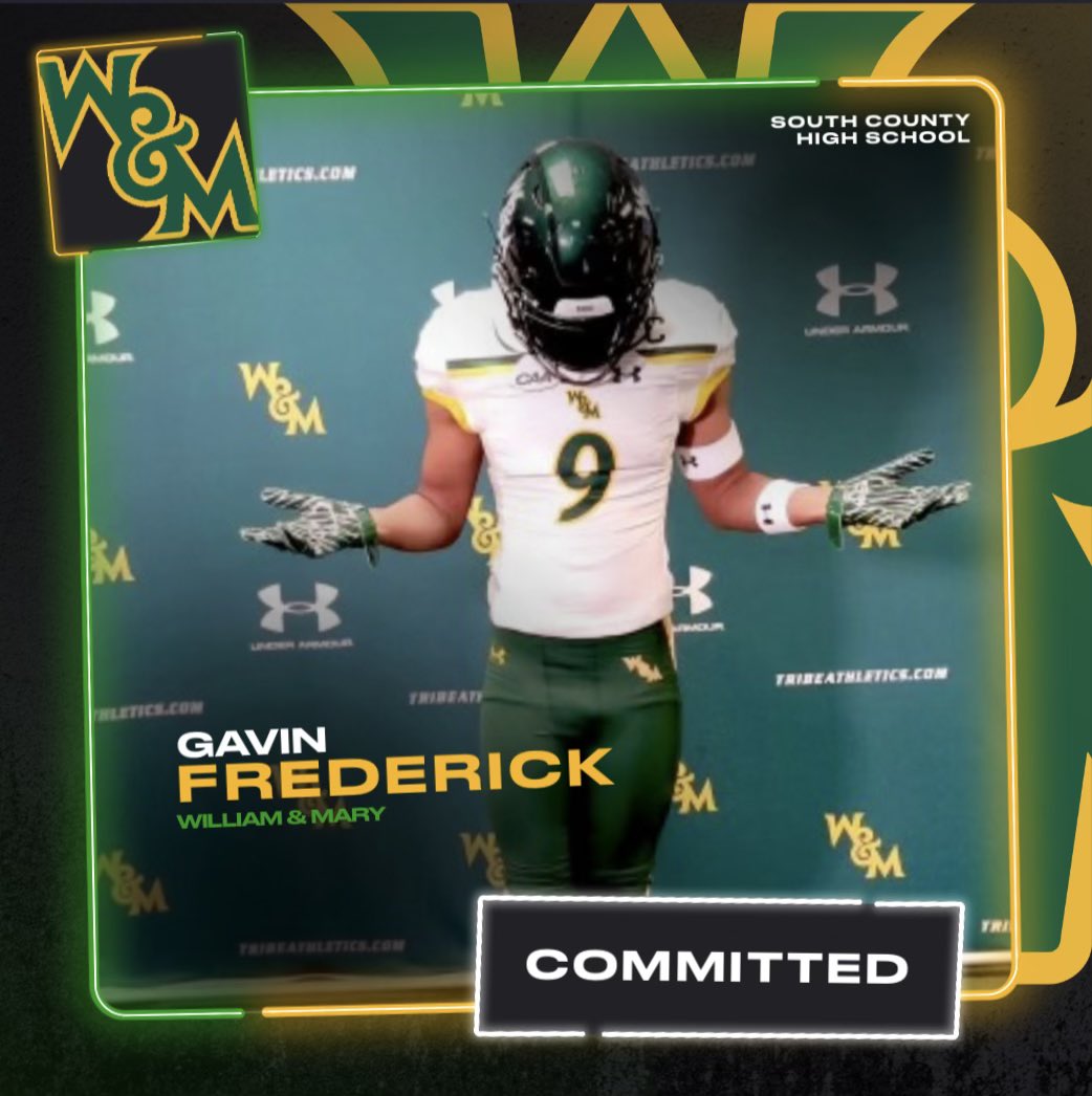 Gavin Frederick 9️⃣ (@gfred2024) on Twitter photo I am so blessed to announce my commitment to further my academic and athletic career at <a href="/WMTribeFootball/">William & Mary Tribe Football</a>. I’d like to thank God, my teammates, coaches, and most importantly my family for all their support to get me where I am today. #gotribe🔰 <a href="/CoachMikeLondon/">Mike London Sr. ⚔️</a> <a href="/SoCoFootball/">Stallion Football</a> I am so blessed to announce my commitment to further my academic and athletic career at <a href="/WMTribeFootball/">William & Mary Tribe Football</a>. I’d like to thank God, my teammates, coaches, and most importantly my family for all their support to get me where I am today. #gotribe🔰 <a href="/CoachMikeLondon/">Mike London Sr. ⚔️</a> <a href="/SoCoFootball/">Stallion Football</a>