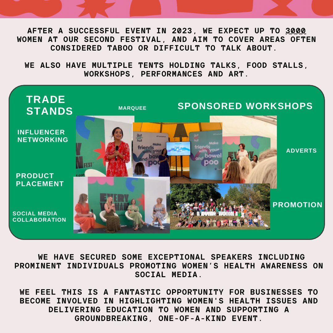 SPONSORSHIP OPPORTUNITIES for the Everywoman Festival 2024! Sponsorship benefits include social media collaboration, host your own workshop, trade stands and an invite only networking event. Please email info@everywomanfest.com to enquire. More details in the edits below.⬇️