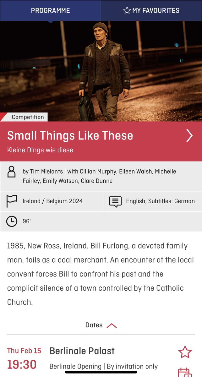 The 2024 Berlinale programme, including dates and times is out! 🙂

Irish film ‘Small Things Like These’ with #CillianMurphy will be opening this year’s festival on Feb 15. ♥️