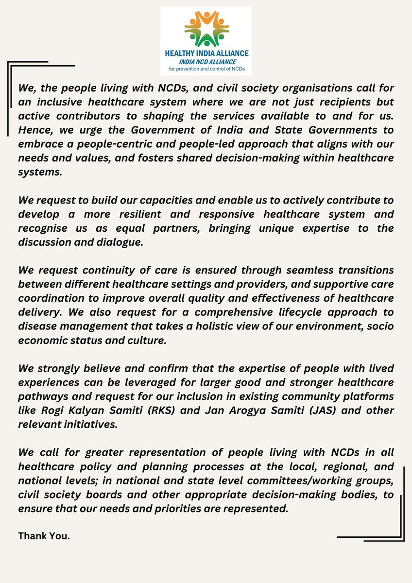 Support the statement of Lived experience champions from @HIA_NCD calling for people friendly and equitable health services. @ncdalliance @HIA_NCD #ActonNCDs #NCDVoices #OVOV