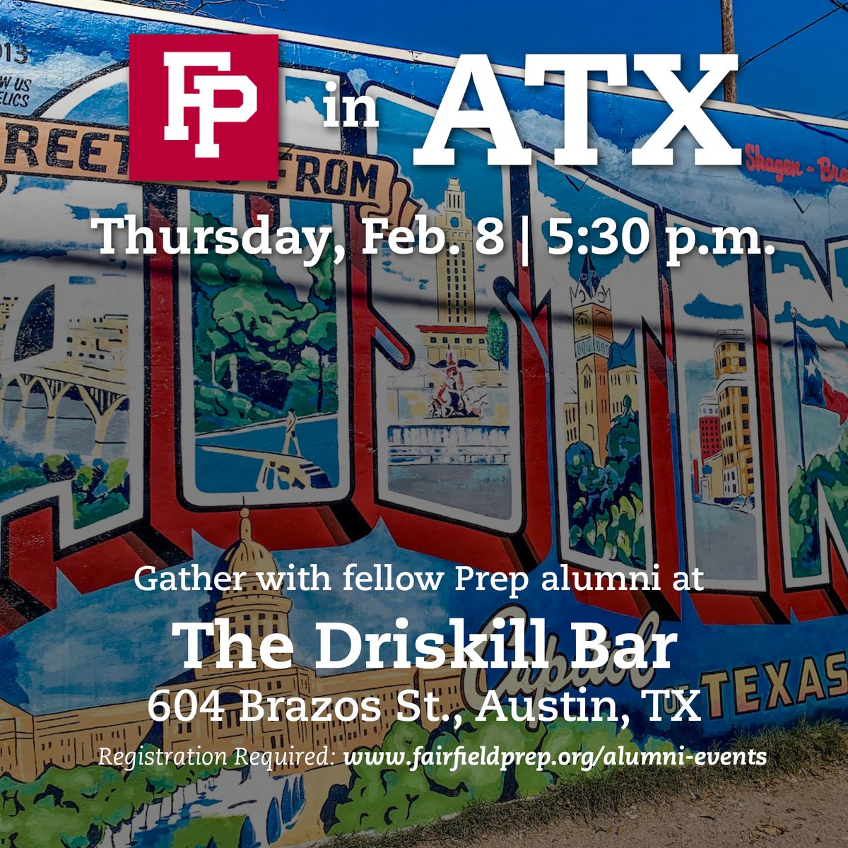 fairfieldprep's tweet image. Prep Alumni in the Austin area are invited for a meet-up on Thursday, Feb. 8! Join fellow Prep brothers as we expand our national network opportunities. Learn more and RSVP at fairfieldprep.org/alumni-events #PREPforLife #BeIgnited #ForOthers #PrepBrotherhood