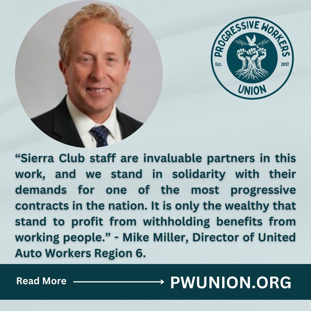 PWUnion1's tweet image. Thank you Director Mike Miller of @uawregion6 and @RashidaTlaib for your strong words in support of a fair contract for our members at the Sierra Club! And a huge thank you to all who signed our letters.

@BenJealous @SierraClub have a chance to be leaders. Let's get this done.