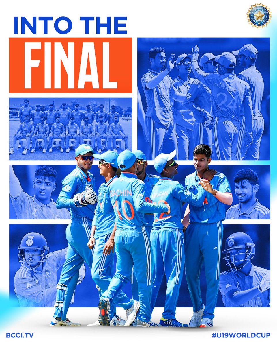The #BoysInBlue are into the FINAL of the #U19WorldCup! 🥳 A thrilling 2⃣-wicket win over South Africa U-19 👏👏 Scorecard ▶️ bcci.tv/events/143/icc… #TeamIndia | #INDvSA