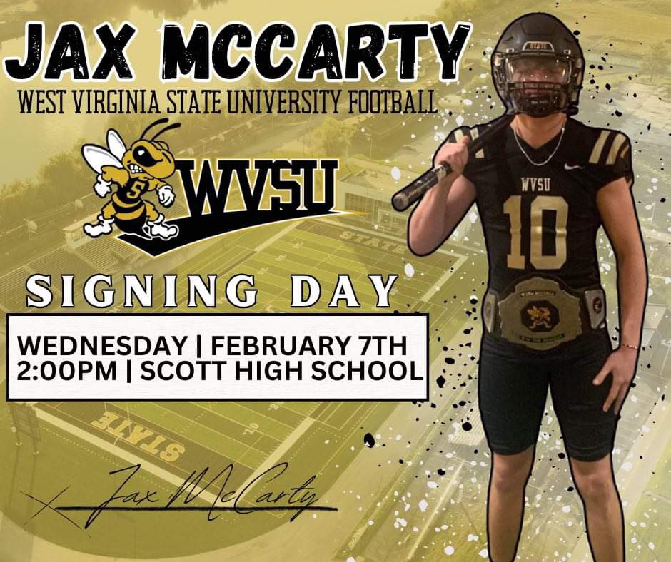 Jax McCarty (@jaxmccarty_) on Twitter photo I will be signing my NLI to WVSU tommorow <a href="/2pm/">Two O'clock</a> in the Media Center. I would like to invite all my teammates, coaches, friends, family, and teachers. Thank you to everyone who has supported me on my journey. I will be signing my NLI to WVSU tommorow <a href="/2pm/">Two O'clock</a> in the Media Center. I would like to invite all my teammates, coaches, friends, family, and teachers. Thank you to everyone who has supported me on my journey.