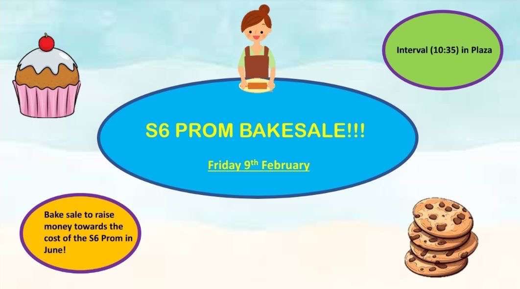 On Friday the S6s will be holding a bake sale to raise funds for our end of year prom. Prom is very expensive and all donations will help reduce the price of it for all S6s. It will be held in the plaza (North/South TBC) at interval and there will be lots on offer! 💙🐉🧁