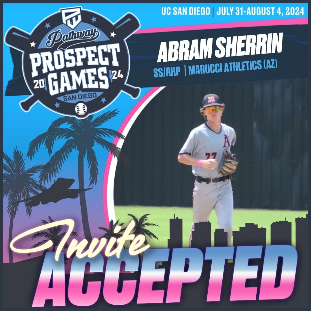 One of the top ranked SS in Arizona is headed to San Diego for Prospect Games. 2026 SS/RHP Abram Sherrin, Marucci A's Black AZ is an elite SS with a big time bat. He's also high 80's off the bump with plus control. Big time player from the Grand Canyon State.