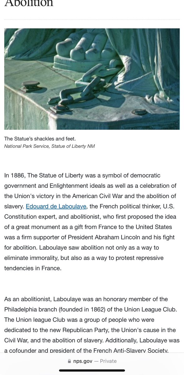 #BHM This is your semi-annual reminder that the Statue of Liberty was about emancipation & a celebration of the freedom won for Black Americans by Americans (including the enslaved men & women themselves). Happy Black AMERICAN History Month FULL TEXT: nps.gov/stli/learn/his…