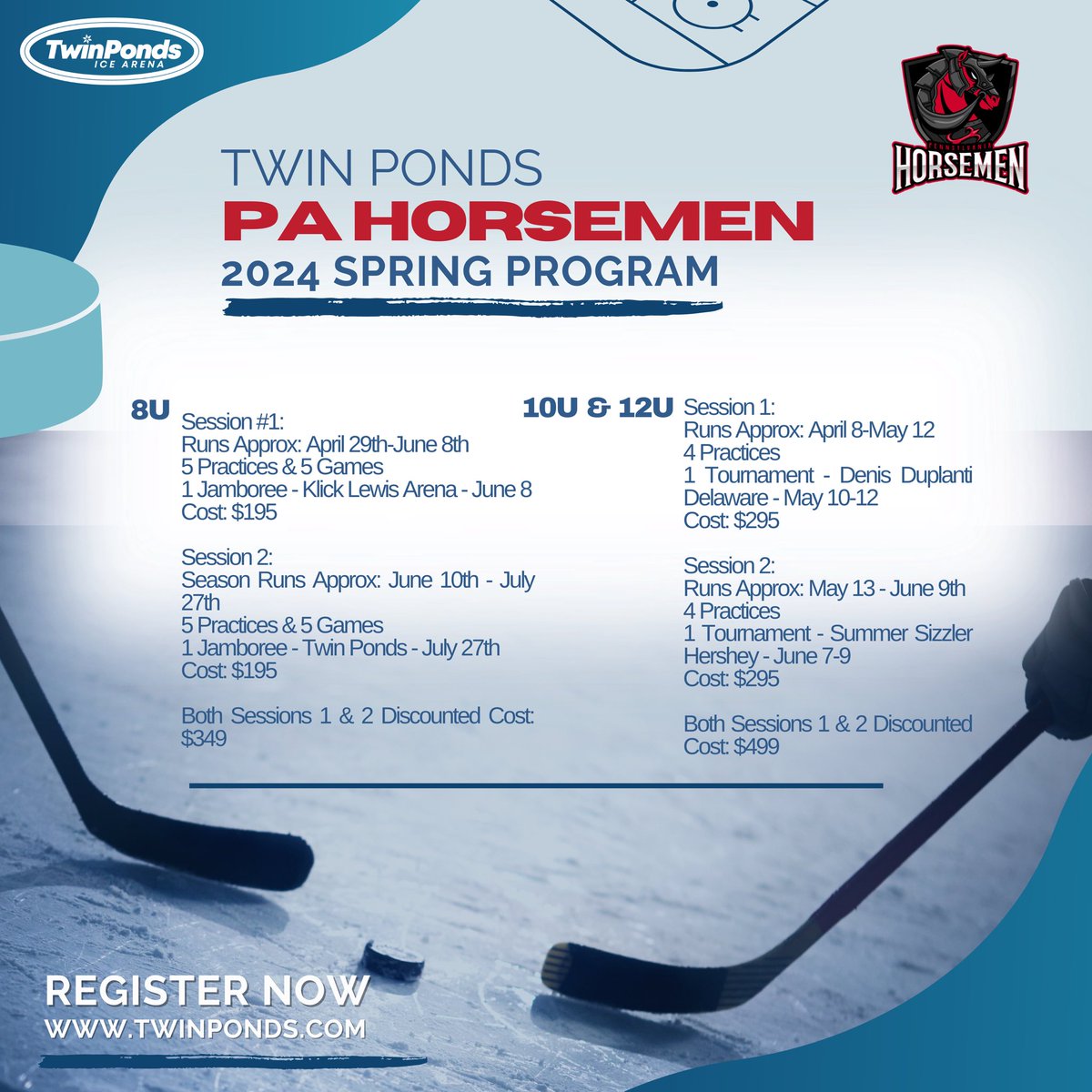 🏒 Gear up for the ultimate level up this Spring! Registration for our Tournament Team Program open. Don’t miss your chance to join the team and hit the ice for an action-packed off season. Lace up, level up, and let the tournament excitement!

twinponds.com/spring-hockey