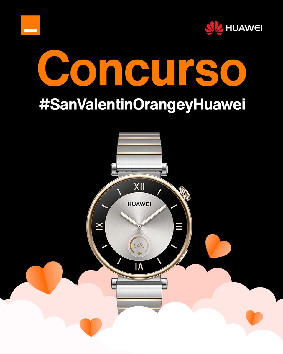 orange_es's tweet photo. ¡Concurso! 👉 ¡Es la hora del amor! 💘 Participa y podrás ganar un smartwatch Huawei GT4 ⌚ ¿Cómo? 👇
✅ Sigue a: @orange_es y @HuaweiMobileESP 
🔁 RT
💬 Responde: ¿Cuál sería tu cita perfecta para lucir este reloj? + #SanValentinOrangeyHuawei
BBLL: 
https://t.co/oJCzyrgy4i https://t.co/2h5C4JZpFI