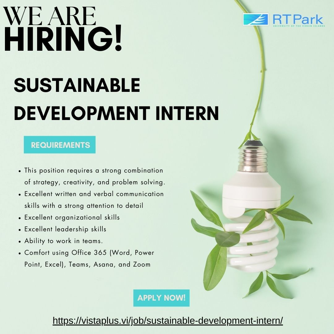 🌱🎬 Join our sustainability mission! 🌟 We’re seeking a Sustainable Development Intern to join the RTPark team. 

Apply today!  Sustainable Development Intern – Vista+ 
hubs.ly/Q02k133q0
 #Sustainability #InternshipOpportunity #USVI #vistaplus