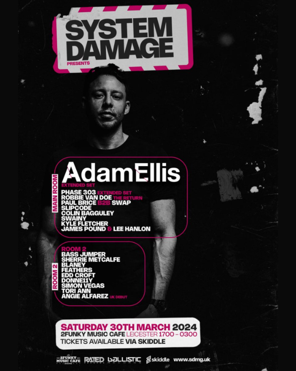 The2FunkyLounge's tweet image. EARLY BIRD TICKETS ARE SOLD OUT!📢

System Damage presents Adam Ellis with support spread across 2 rooms bringing you the finest in trance,house, techno and hard dance🔥🎶

skiddle.com/whats-on/Leice…

#2funkycomplex #the2funkylounge #systemdamage #leicesterevents #leicesternightlife