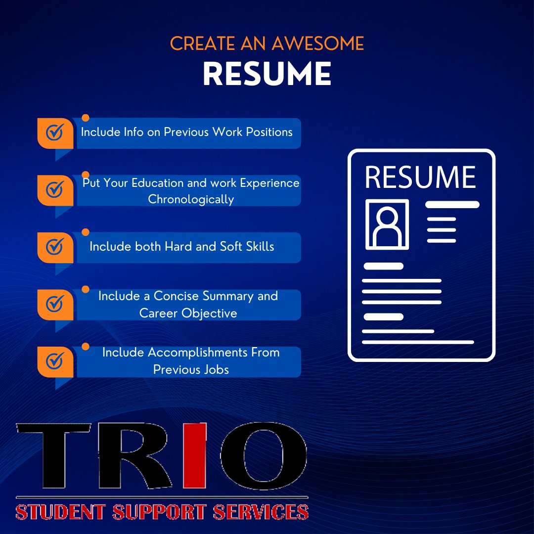nw_triosss's tweet image. How to create an awesome resume! Resumes are incredibly important to landing a job. Being able to make a resume look nice can be difficult but if you put in the effort it will show.

#triosss #collegetips #collegesuccessskills #careertips #careerskills #resumetips
