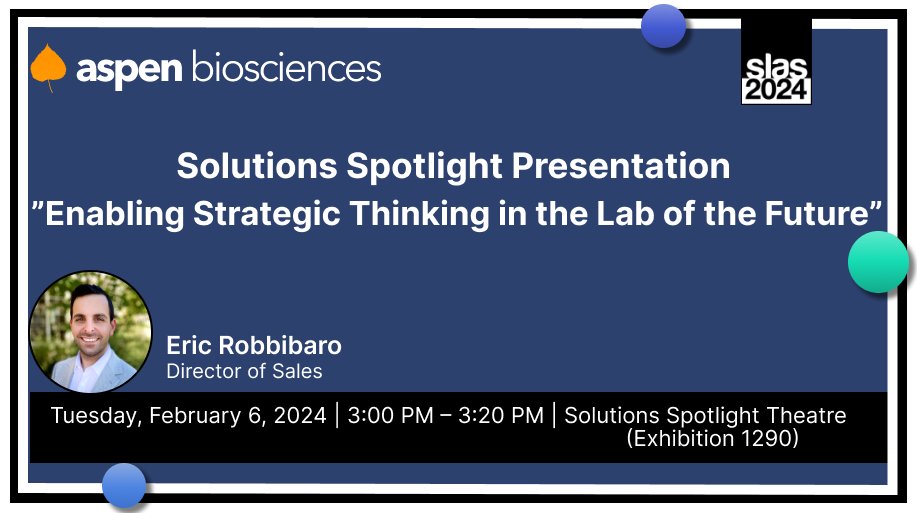 Please join Eric Robbibaro as he does a deep dive into the future of lab software for the #SLAS2024 Solutions Spotlight. We look forward to seeing you there. #Labs #Labofthefuture #LifeSciences #Software #ProgramManagement bit.ly/3CtV2VC